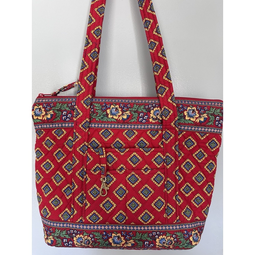 Vera Bradley Betsy Purse Tote Villa Red Pattern Retired Shoulder Bag Vintage - Picture 4 of 16
